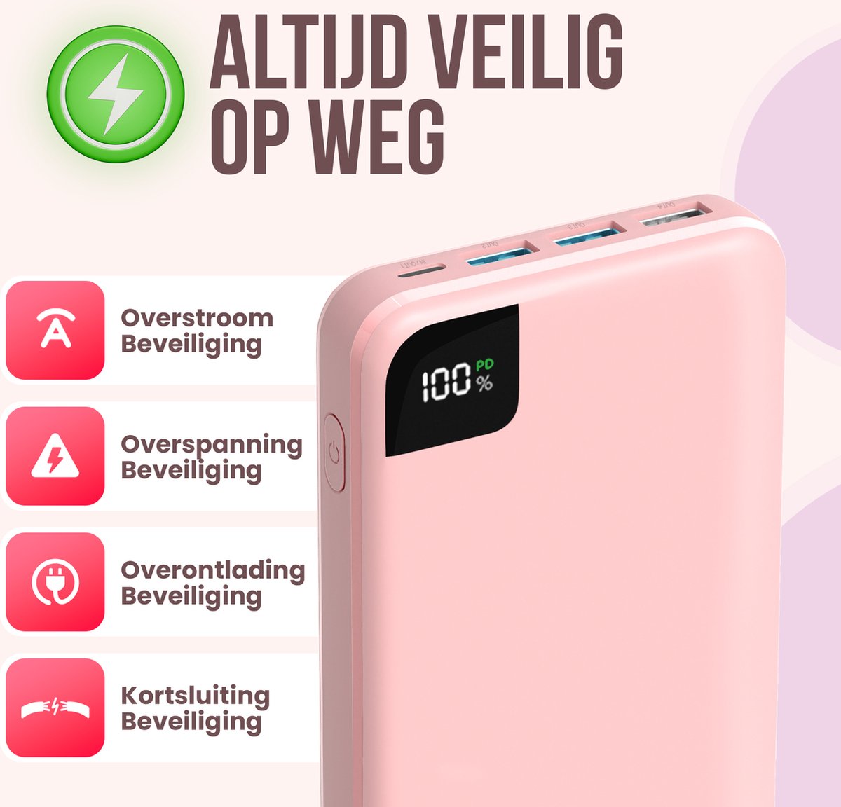 Strex Powerbank Pink - 27.000 mAh - 22,5W Schnellladegerät - USB-A/USB-C - LED-Anzeige - Universal-Powerbank u.a. geeignet für iOS/Android
