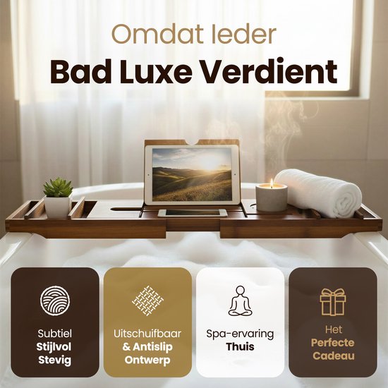Tavola – Badablage – Badablage für die Badewanne – Bambus – Verstellbar und ausziehbar – Badregal – Bambus-Badregal – Braun