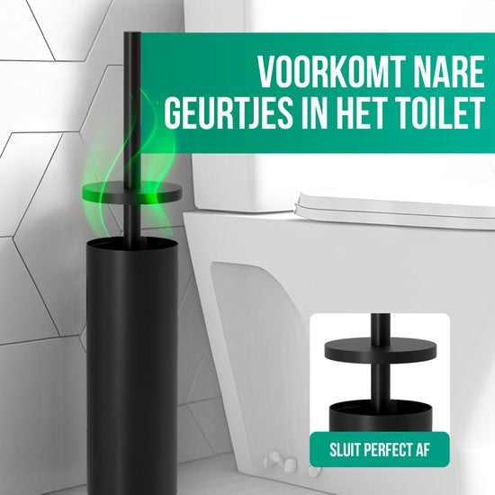Avalo Toilettenbürste mit Halter - Freistehend - Edelstahl Schwarz - Toilettenbürste mit Halter