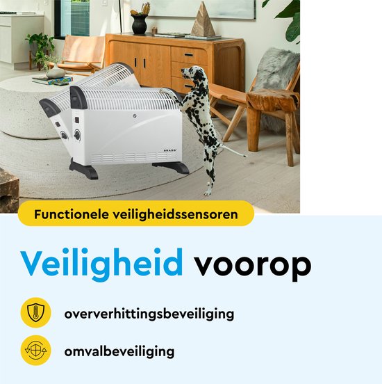 BRASQ Elektroherd mit Konvektor - Elektroherd - Kompakt und leise - Einstellbarer Thermostat 750/1250/2000 Watt - Heizung weiß - CH300