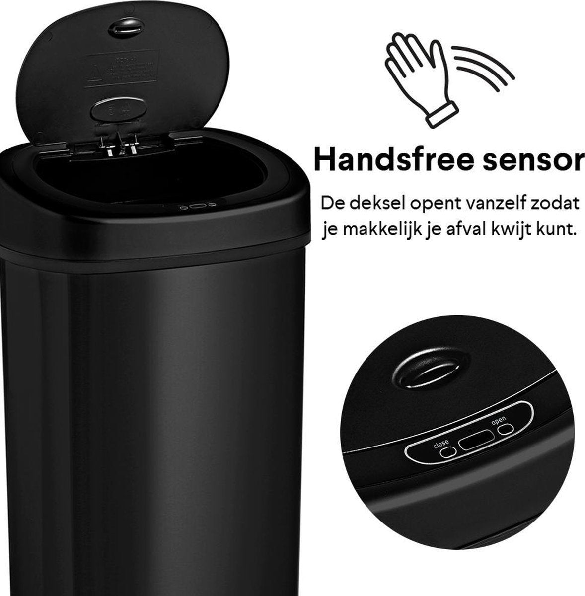 Homra FONIX Sensor-Abfalleimer Schwarz 50 Liter - Automatischer Soft-Close-Deckel - Schwarzer Abfalleimer - Infrarot-Sensor