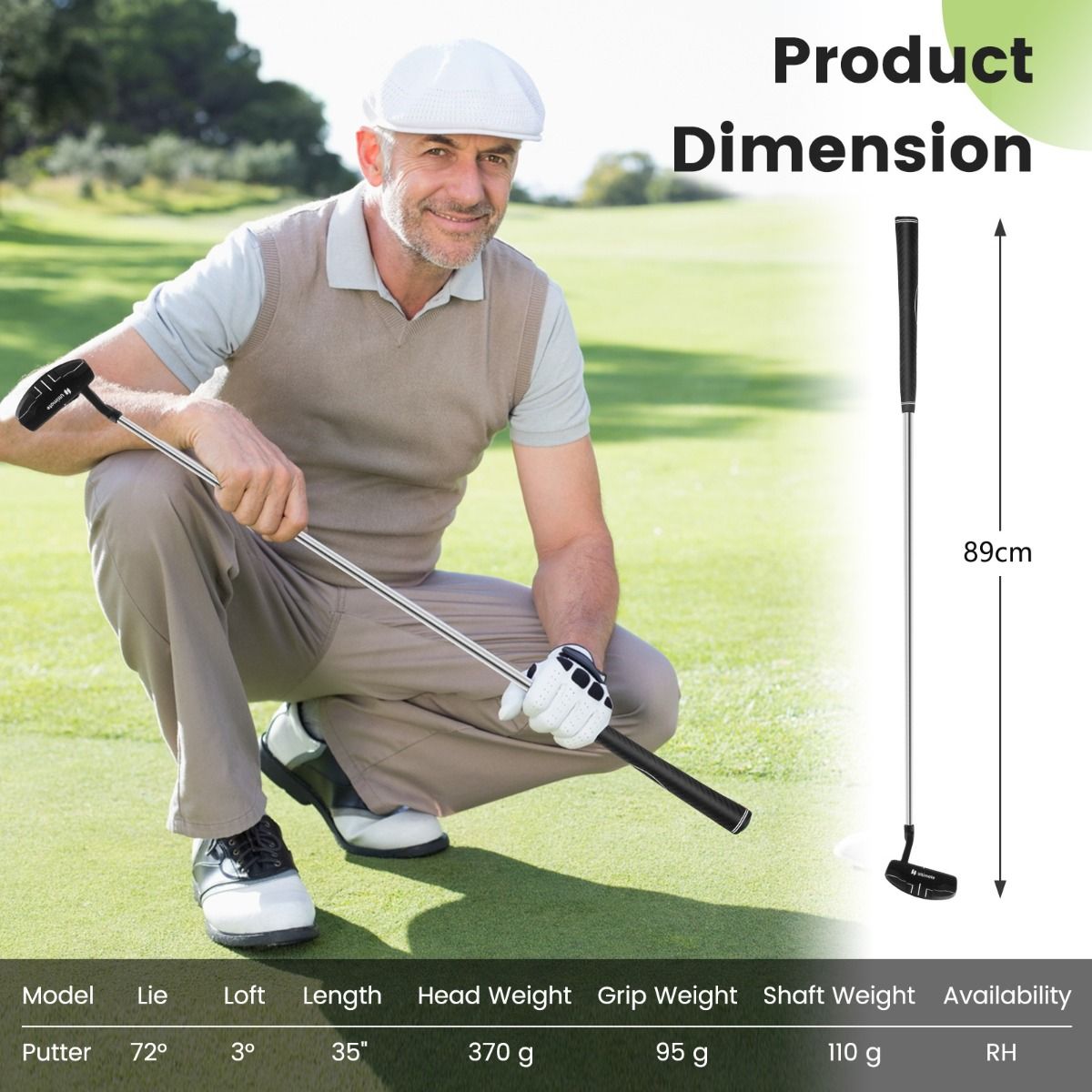 Coast Golfputter – Mallet-Kopf – rutschfester Griff – 89 cm – schwarz