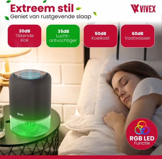 Vivex® Luftentfeuchter AirDry Pro - Entfeuchtet 600 ml pro Tag - Extrem leise - RGB LED - Luftreiniger geeignet für Haus, Schlafzimmer & Büro
