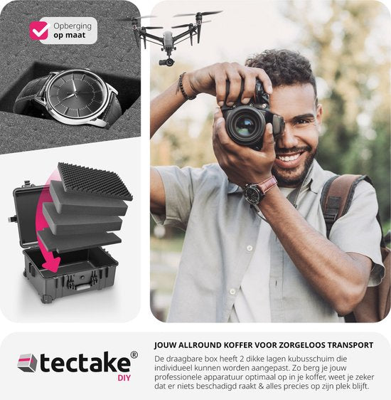 tectake - Transportkoffer auf Rädern mit Teleskopgriff - Fotokoffer - Kamerakoffer 45 x 26 x 58 cm - 2 Druckknöpfe - Abschließbar mit Vorhängeschloss