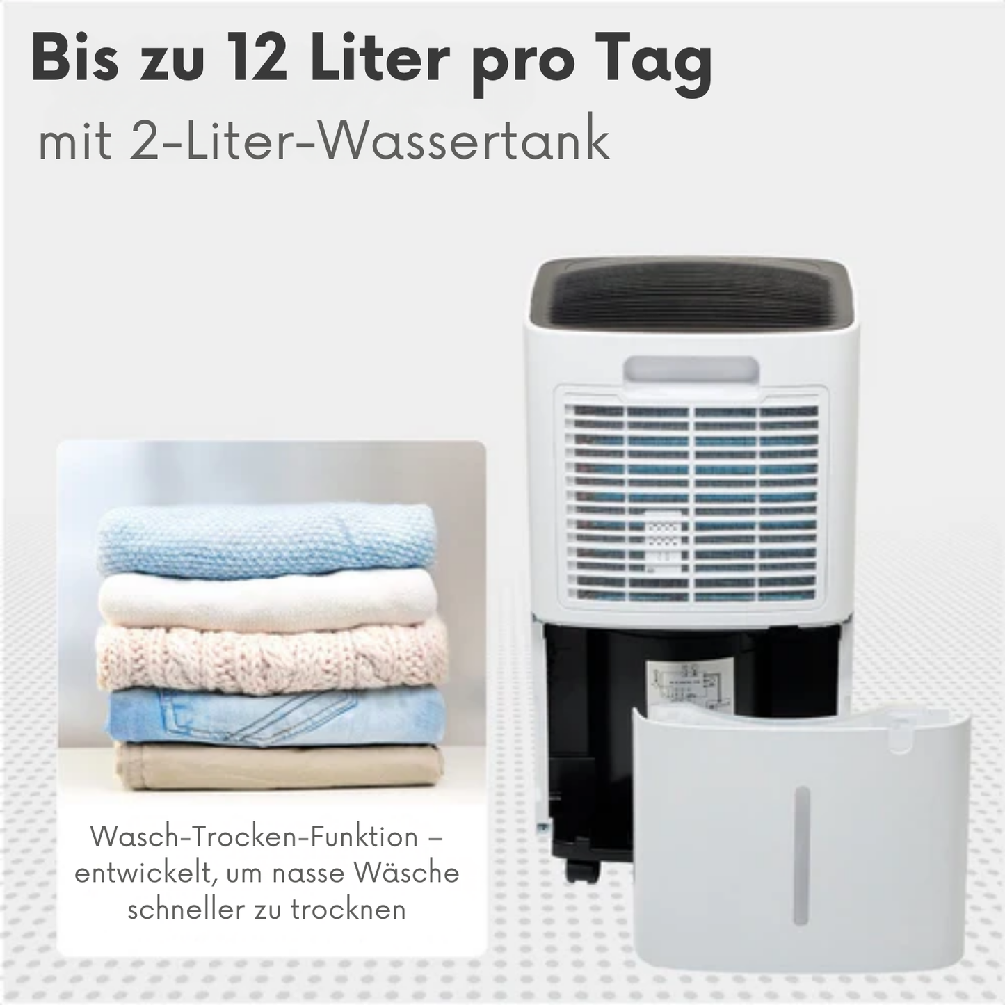 Auronic Luftentfeuchter - 12 Liter pro Tag - Wash-Dry-Funktion - 185 W - 30,5 x 26,5 x 52 cm - Weiß