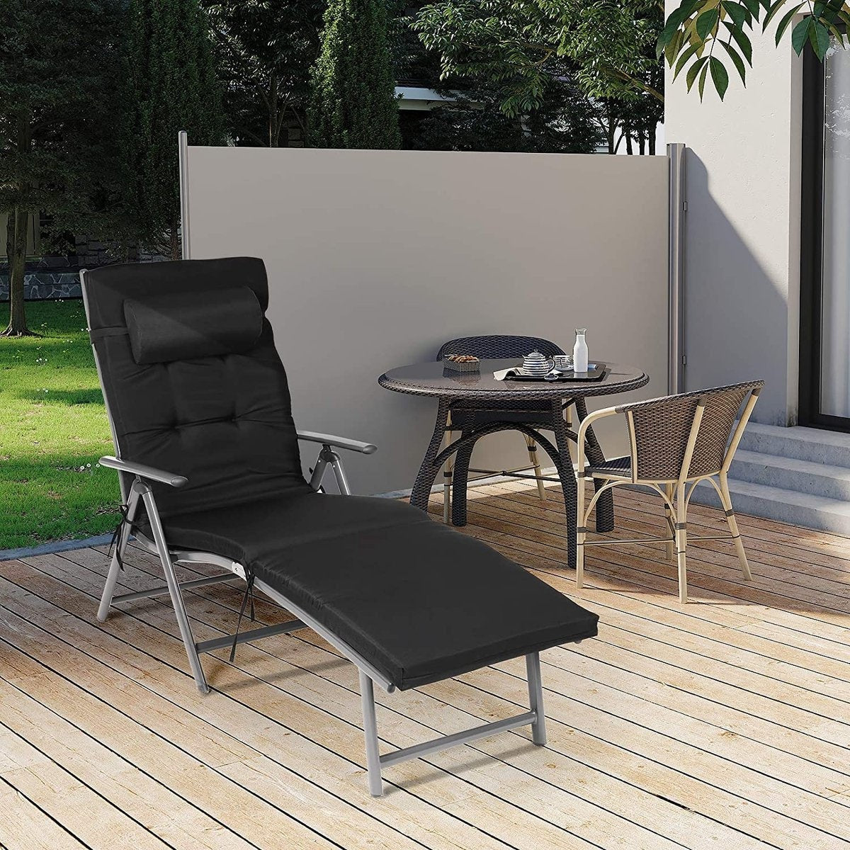 O'DADDY Liege - Liege klappbar - Schwarz - Sonnenliege mit Kopfstütze - Liegestuhl 183 x 60 x 39 - Gartenliege inklusive Liegekissen