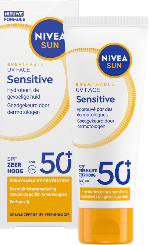 NIVEA SUN UV Face Senstive SPF50+ Sonnenschutz für das Gesicht - für empfindliche Haut - atmungsaktive, nicht fettende Formel - parfümfrei - 40ml