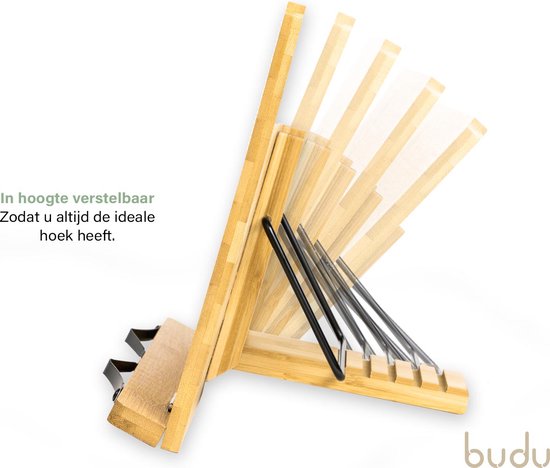 Budu Buchständer - Buchhalter - Buchständer Bambusholz - Tablet-Halter - Leseständer - Verstellbar (5 Positionen)