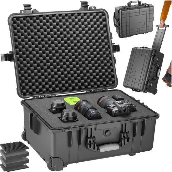 tectake - Transportkoffer auf Rädern mit Teleskopgriff - Fotokoffer - Kamerakoffer 45 x 26 x 58 cm - 2 Druckknöpfe - Abschließbar mit Vorhängeschloss
