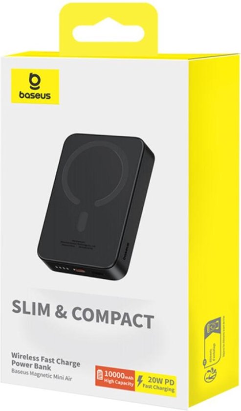 Baseus Mini 10.000 mAh Powerbank Schwarz | Kompakt mit MagSafe & Schnellladefunktion | 20 W USB-C | Geeignet für Apple iPhone und andere Smartphones