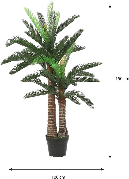 Mica Decorations große Cycas-Palme als Kunstpflanze – grün – H 150 x T 95 cm – Spitzenqualität