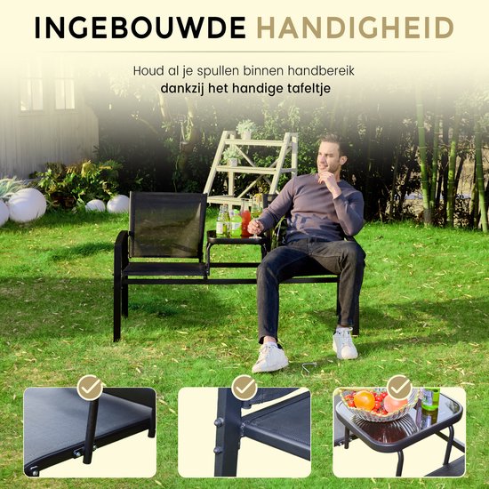 O'DADDY® Gartenbank - Gartenbänke wetterfest - Gartenbänke - Gartenbank - Gartenbank mit Tisch - Außenbank - Für 2 Personen - 142 x 57 x 82 cm - Metall - Schwarz