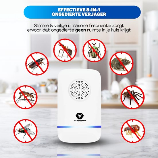 Vulpes Goods® Repellent - Ultraschall-Mausabwehr PRO - 8-in-1-Schädlingsabwehr - Mäuseabwehr für Innenräume - Schädlingsabwehr - Insektenabwehr - Mückenabwehr - 4er Pack - Weiß