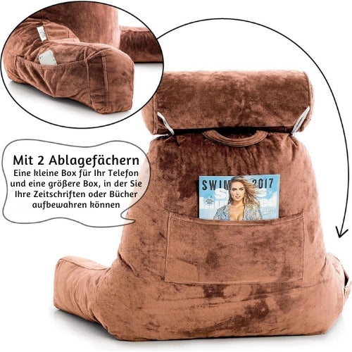 EL-Life - Lesekissen mit Nackenrolle - Unterstützung für den unteren Rücken - Entspannungskissen - Samtbraun
