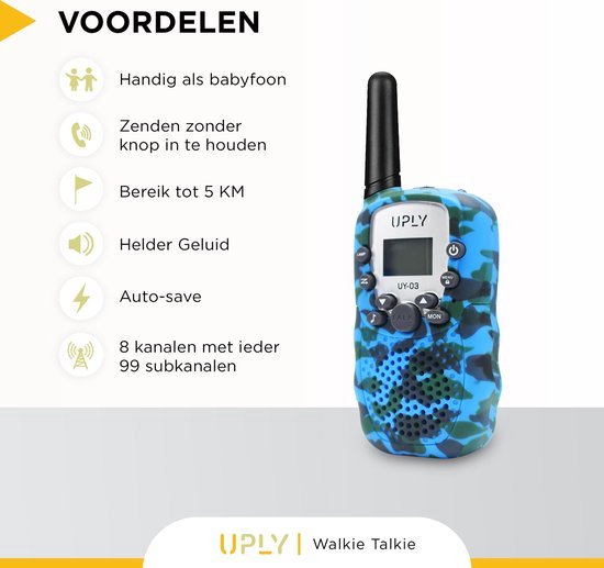 UPLY Walkie Talkie für Kinder und Erwachsene - Walkie Talkie - 5KM Reichweite - Set mit 2 Stück