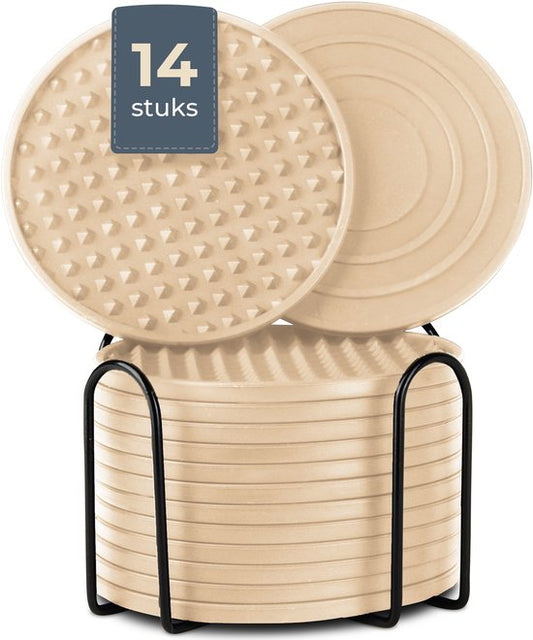 Castagnola Silikon-Untersetzer – Untersetzer für Gläser – Design-Untersetzer mit Halter – Untersetzer-Set – rutschfest – 14er-Set – Beige