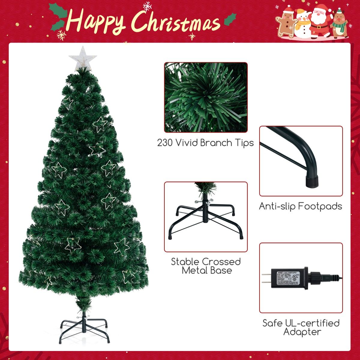 Coast Künstlicher Weihnachtsbaum 180 cm Grün - Beleuchtung aus Fiberglas - 36 warmweiße Lichter - Top Star - Metallständer