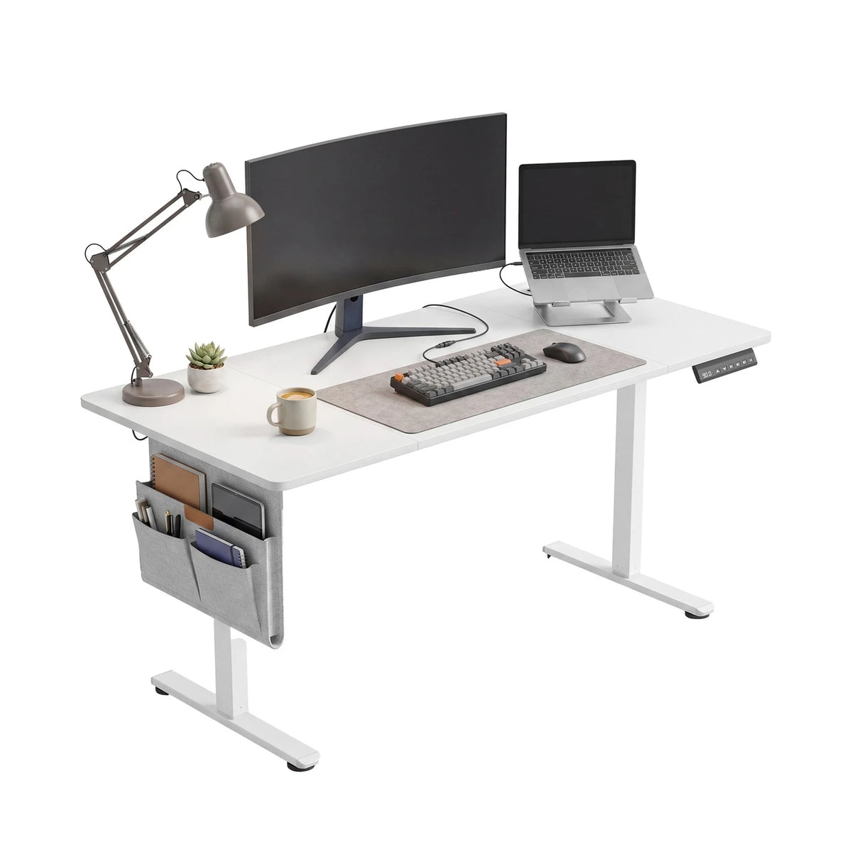 JOYFURNOS Elektrischer Sitz-Steh-Schreibtisch, weiß, 140,1 x 60,1 cm, höhenverstellbar