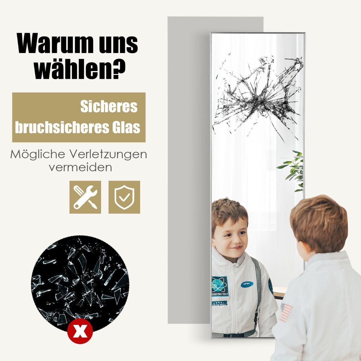 Coast 37 x 120 cm Ganzkörperspiegel mit höhenverstellbaren Hängehaken Wandspiegel silber