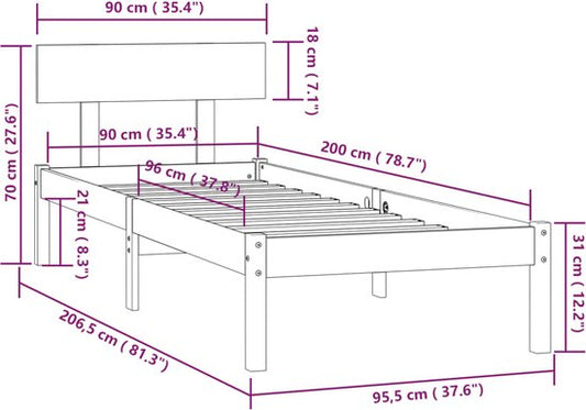 vidaXL - Bettrahmen - massiv - Kiefernholz - honigbraun - 90x200 - cm