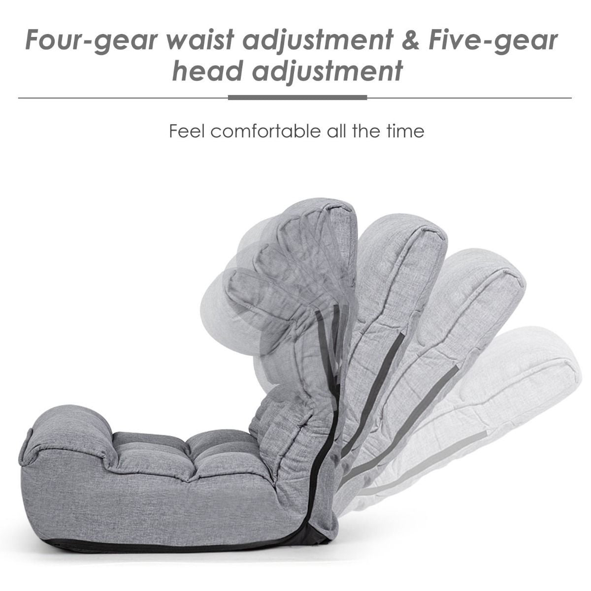 Coast Floor-Making Stoel 4-voudig verstelbare gamingvloer Sofa met rugleuning grijs