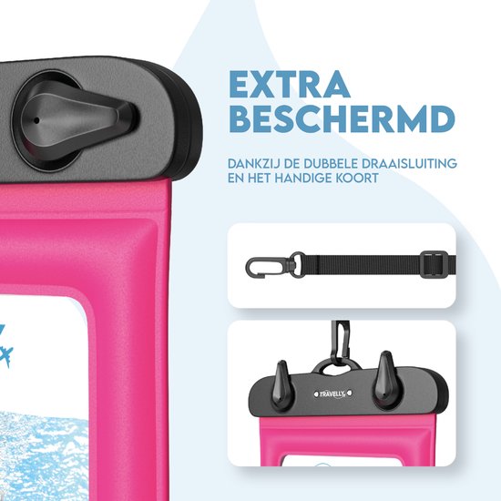 Travelly® Wasserdichte Handytasche 2er-Set - Universelle Unterwassertasche für Smartphone - Geeignet für alle Handys - Drybag - Für Urlaub, Schwimmen & Wassersport - Schwarz/Pink