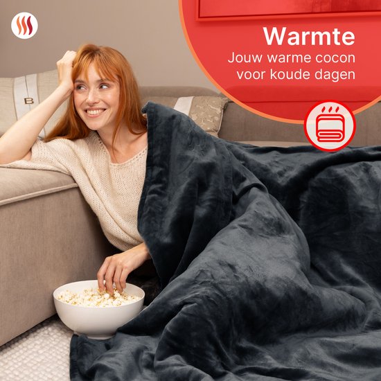 Seranova Electric Blanket XXL - 180x160 cm - 2 Personen Decke - Wärmedecke - Doppelseitig - Fleece Sherpa - Anthrazit Grau