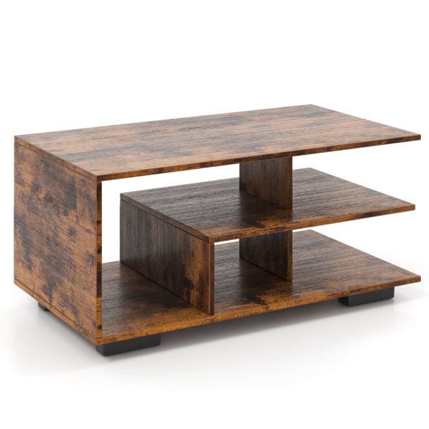 Coast Couchtisch mit 3 Ebenen – 90 x 50 x 42 cm – Natur/Weiß oder Rustikal-Braun
