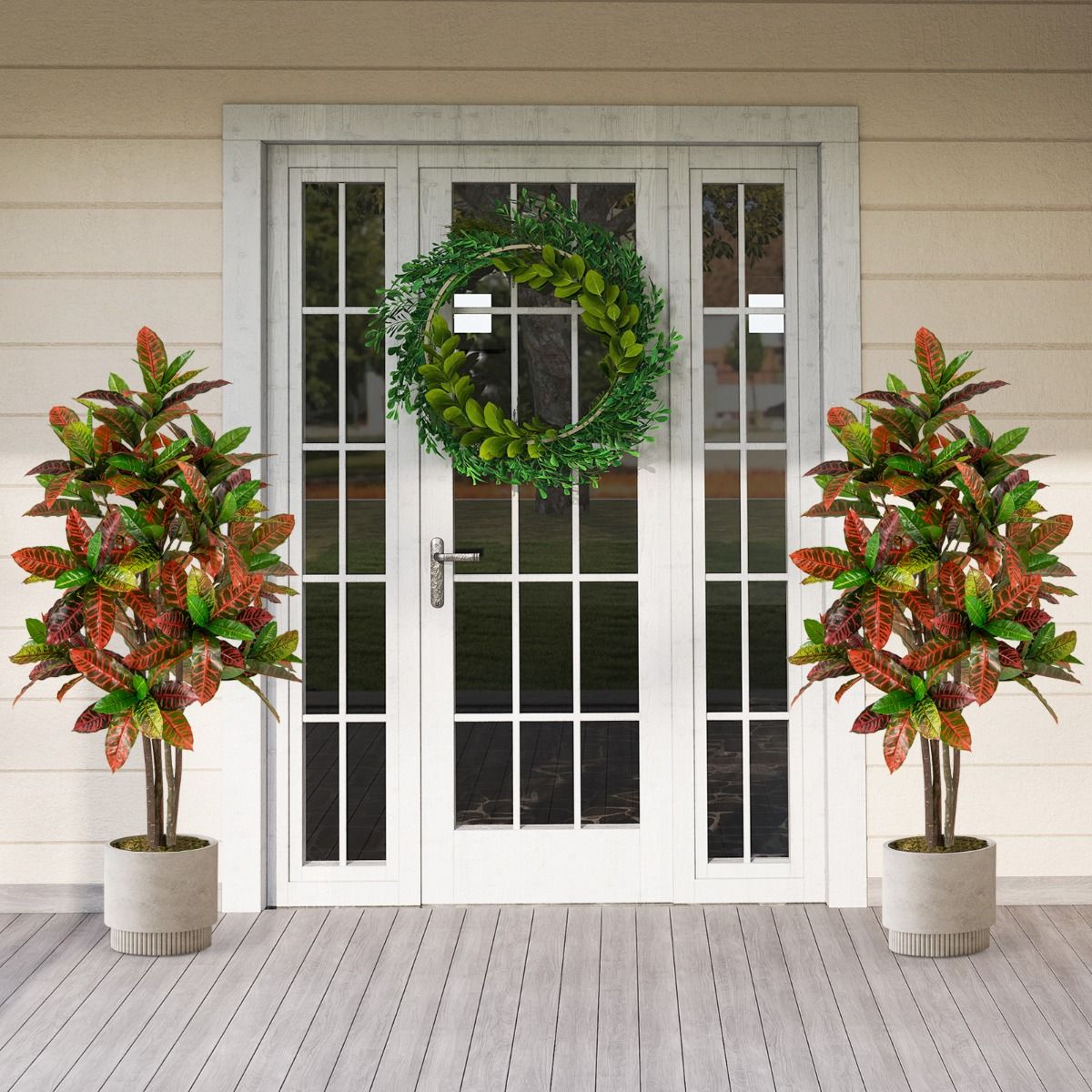 Coast Kunstpflanze Croton-Palme – Stamm aus echtem Holz – farbenfrohe Blätter – 150 cm