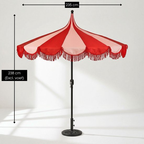 Mica Decorations Kim – Gestreifter Sonnenschirm mit Tragetasche – Stabsonnenschirm 238 x Ø 235 cm – Garten- oder Balkonsonnenschirm – Polyester, Stahl – Rot