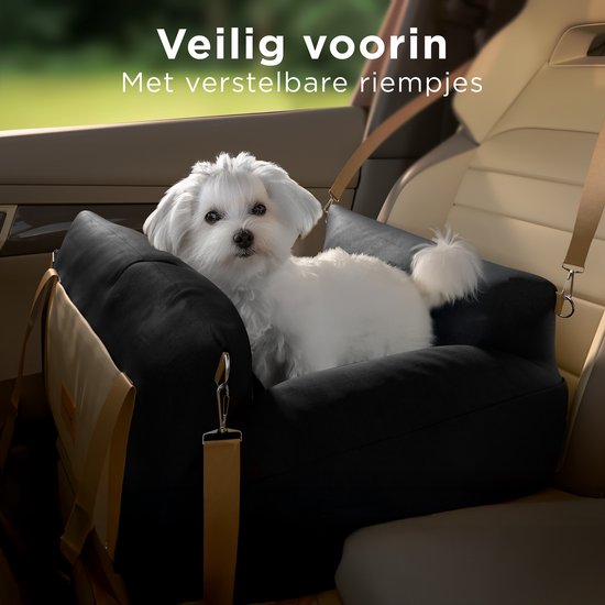CozySense® Hundeautositz - Hundekorb Auto für kleine Hunde - Vorder- & Rücksitz - waschbarer Bezug & auch als Tragetasche - Schwarz/Beige