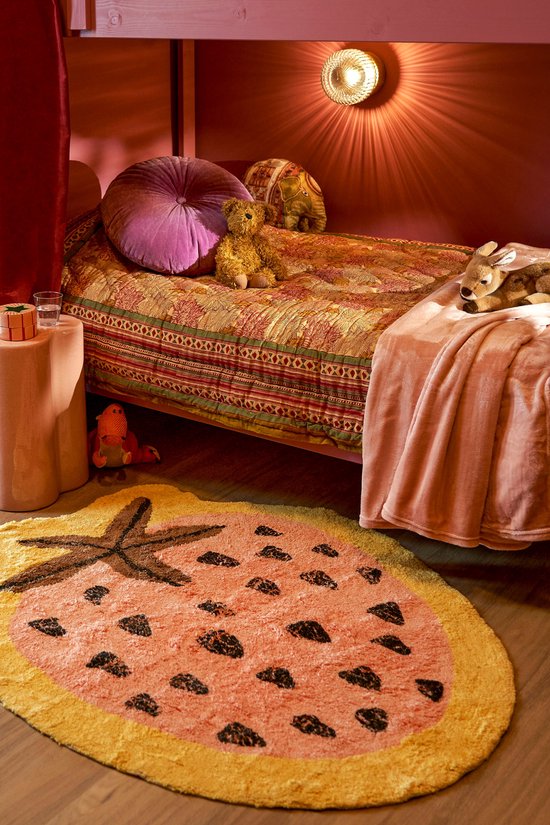 Teppich Kinderzimmer - Strawberry - Rosa Teppich - 120 x 95 cm - Baumwolle