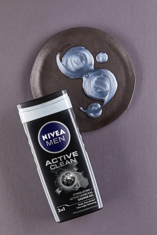 NIVEA MEN Active Clean Duschgel - 3-in-1 Duschgel mit natürlicher Aktivkohle - Shampoo - Fertigpackung - 6 x 500 ml