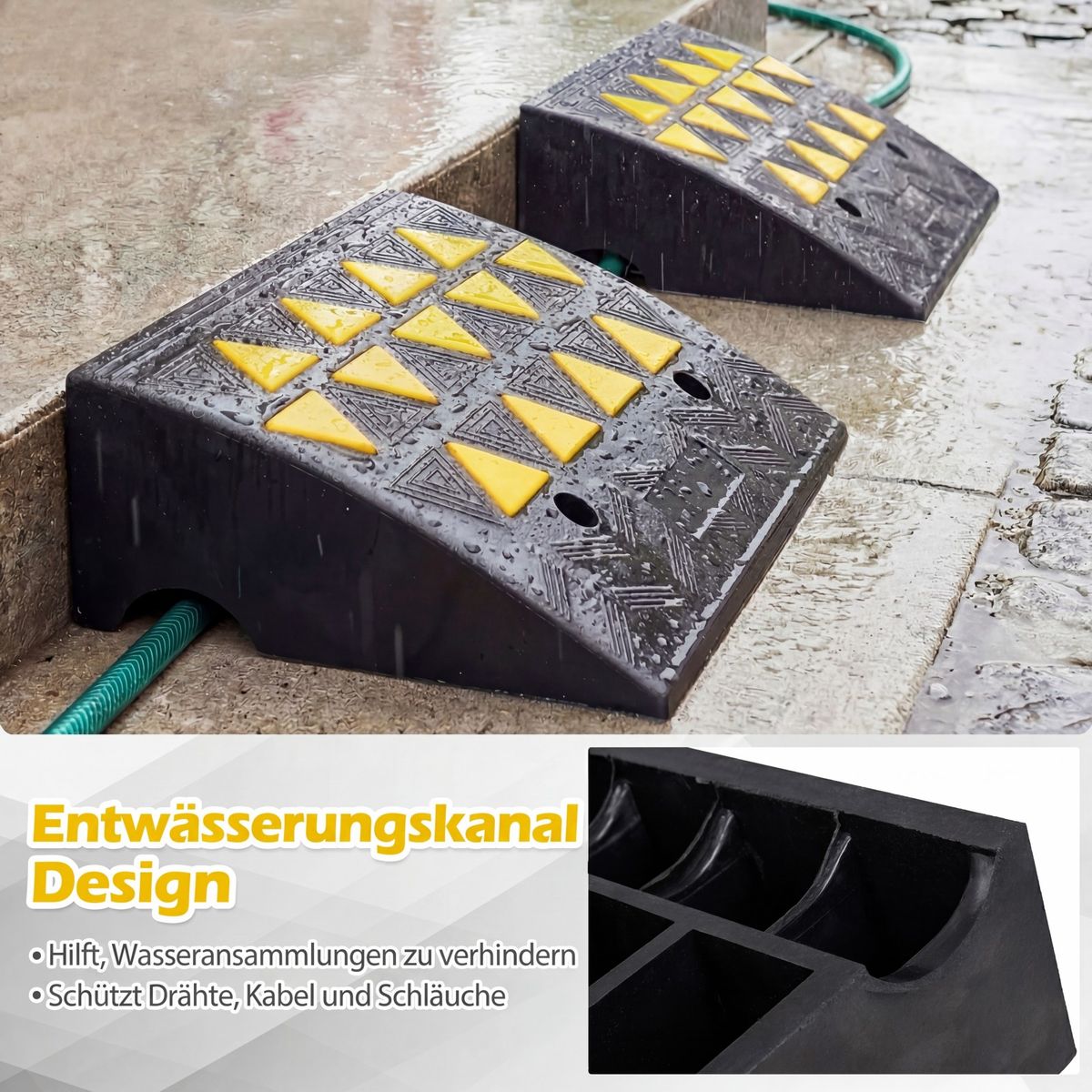 Coast Bordsteinüberfahrhilfe – 15 Tonnen Tragkraft – rutschfester Gummi – schwarz/gelb – 49 x 37 x 16 cm