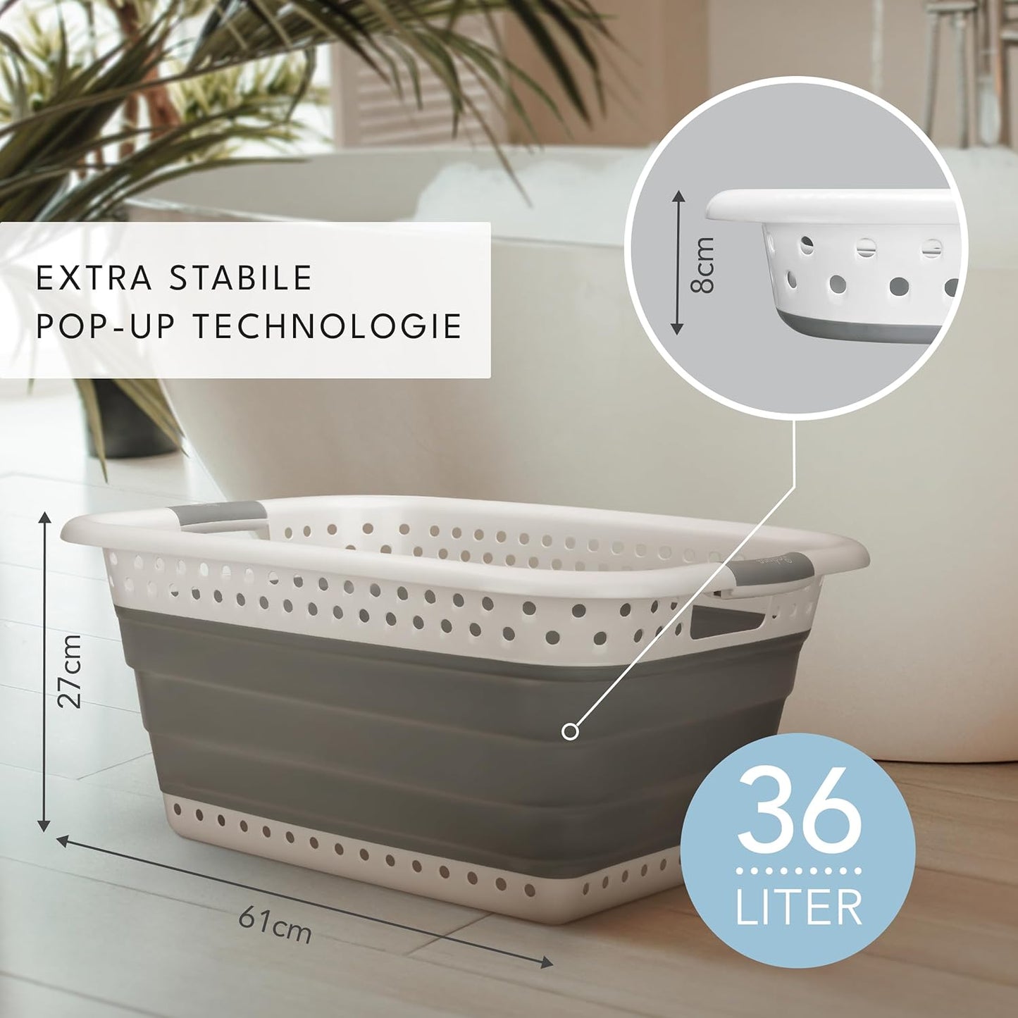 BADIONA 2er-Set faltbare Wäschekörbe 36L - Grau/Weiß - 61 x 45 x 27 cm - platzsparend und multifunktional