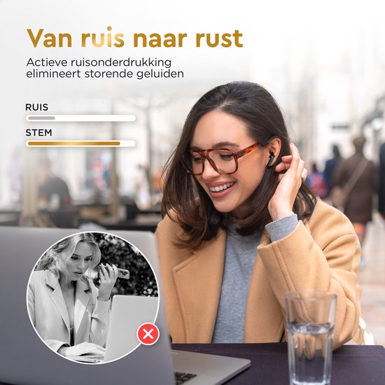 Golden Sound Earphones kabellos - Kabellose Ohrhörer - Bluetooth-Ohrhörer - Aktive Geräuschunterdrückung - Sport-Ohrhörer - LED-Display - Touch-Funktion - Geeignet für jedes Smartphone & Laptop