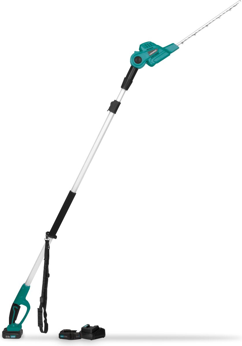 VONROC - Teleskop-Accu-Heckenschere 20V - Kippbares Messer - Stufenlos einstellbar (inkl. 2x 2.0Ah Akku und Schnellladegerät) - Grün/Schwarz