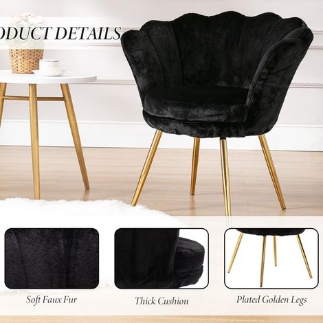 Wahson Samt-Akzentstuhl – Moderner Vanity-Sessel mit Rückenlehne im Blütenblatt-Design – Schwarz