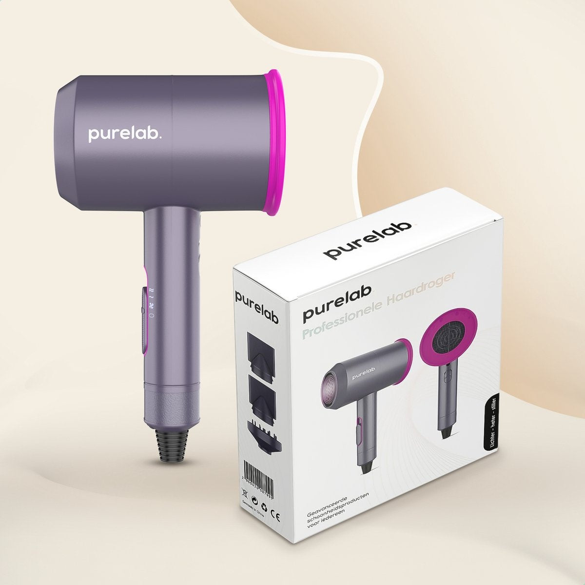 Purelab Haartrockner mit Diffusor - Ionen-Haartrockner - 3 Stufen - Schwarz