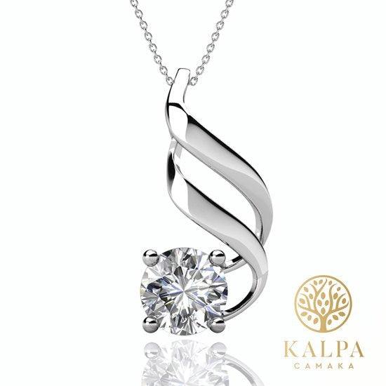 Yolora Damen Halskette mit Kalpa Camaka Kristall Anhänger - Farbe Silber - 18K Weißgold plattiert - Geschenkbox - Muttertagsgeschenk