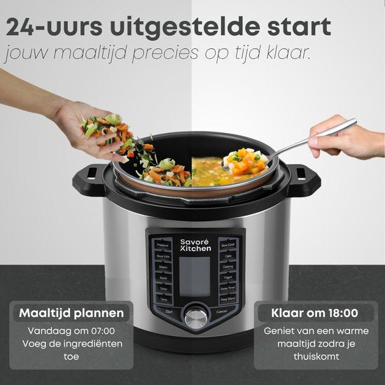 Savoré Kitchen Schnellkochtopf - 6L - PFAS frei - Reiskocher, Slow Cooker, Dampfgarer & Sous-Vide - Multikocher