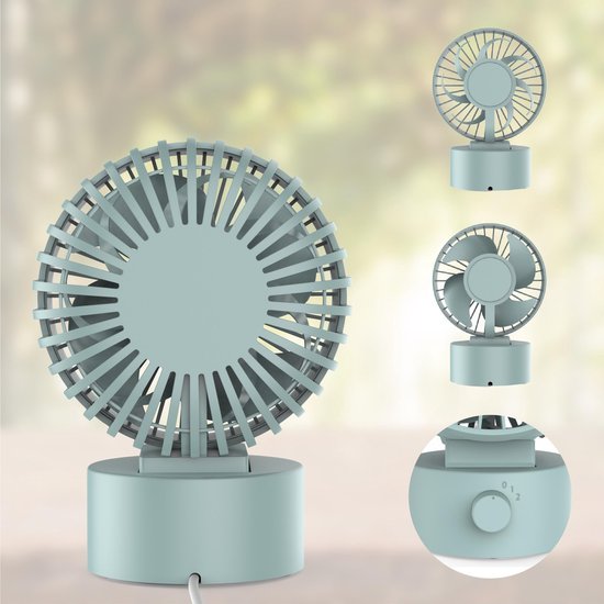 Northwall Mini-USB-Ventilator - Tischventilator Blau - Leiser Mini-Ventilator - Retro-Schreibtischventilator - Klein, leise und geräuschlos - Zwei Motoren - Kippbar - 2 Geschwindigkeiten