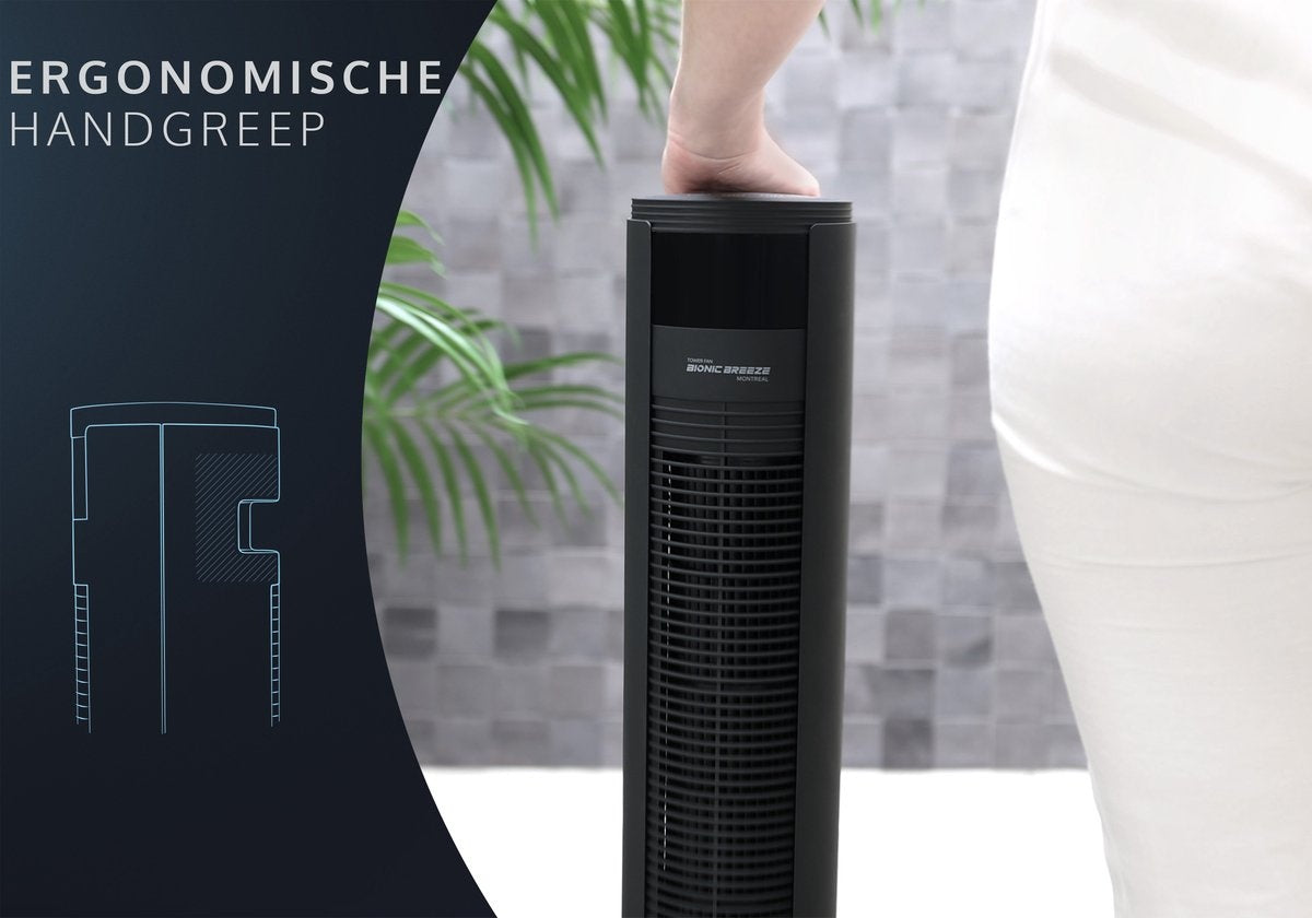 JAP Appliances Leiser Turmventilator - Fernbedienung und Timer - Oszillierender Säulenventilator - Schwarz mattiert