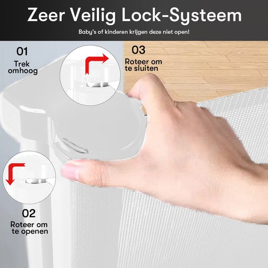 Aufrollbares Treppentor mit Stickerfunktion - Sicherheitstor - Verstellbar - Hundetor - Treppentor ohne Bohren - Kindertor - Für Tiere und Kinder - 10 bis 150 cm breit - Weiß - Sweet Sprout