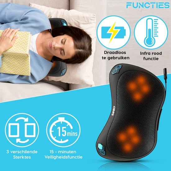 Sanbo Wireless Massage Cushion WL20 - Schwarz - Massagegeräte - Wärmefunktion mit Infrarot - Für Haus und Auto - Shiatsu - Fitness