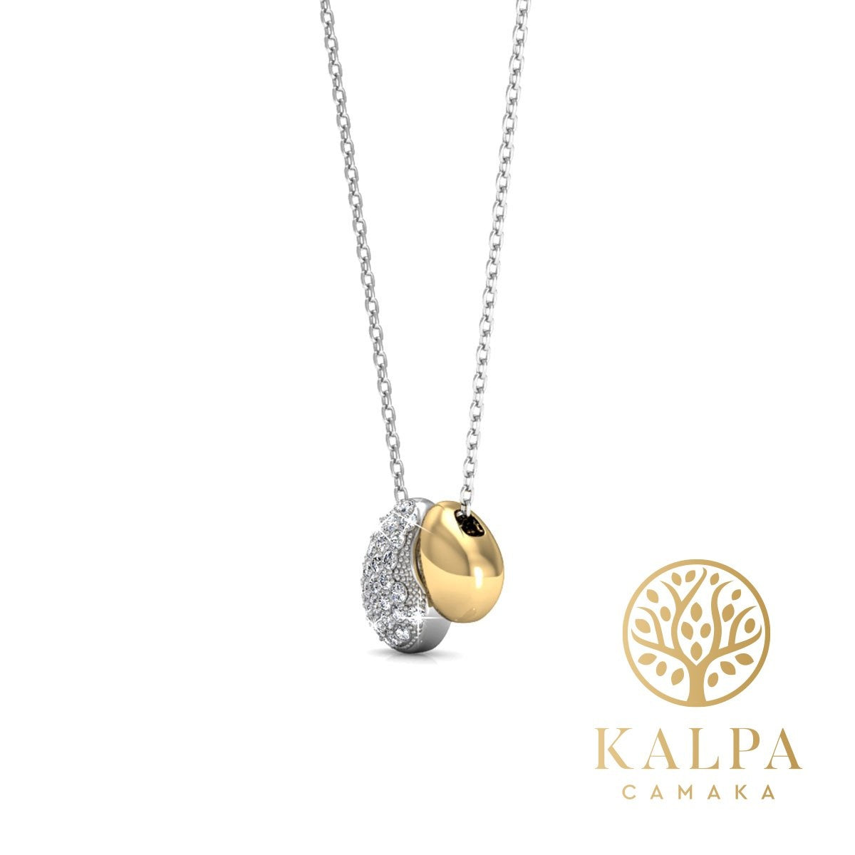 Yolora Damenhalskette mit Anhänger - Kalpa Camaka Kristalle - Silber und Gold - 18K Weißgold und Gelbgold plattiert - Damenhalskette Silber/Gold - Geschenkbox