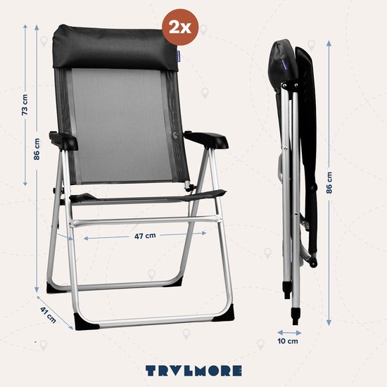 TRVLMORE Campingstühle - klappbar - 2er-Pack - 110KG Tragkraft - verstellbar - Klappstuhl - Angelstuhl - Campingstuhl - Klappstuhl - Schwarz