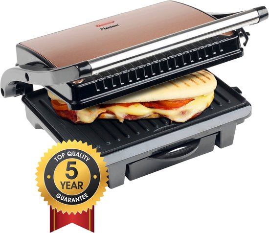 Bestron Kontaktgrill – ASW113CO – 1000 W – Sandwichtoaster – 25 x 17 cm Grillfläche – Kupfer – 5 Jahre Garantie