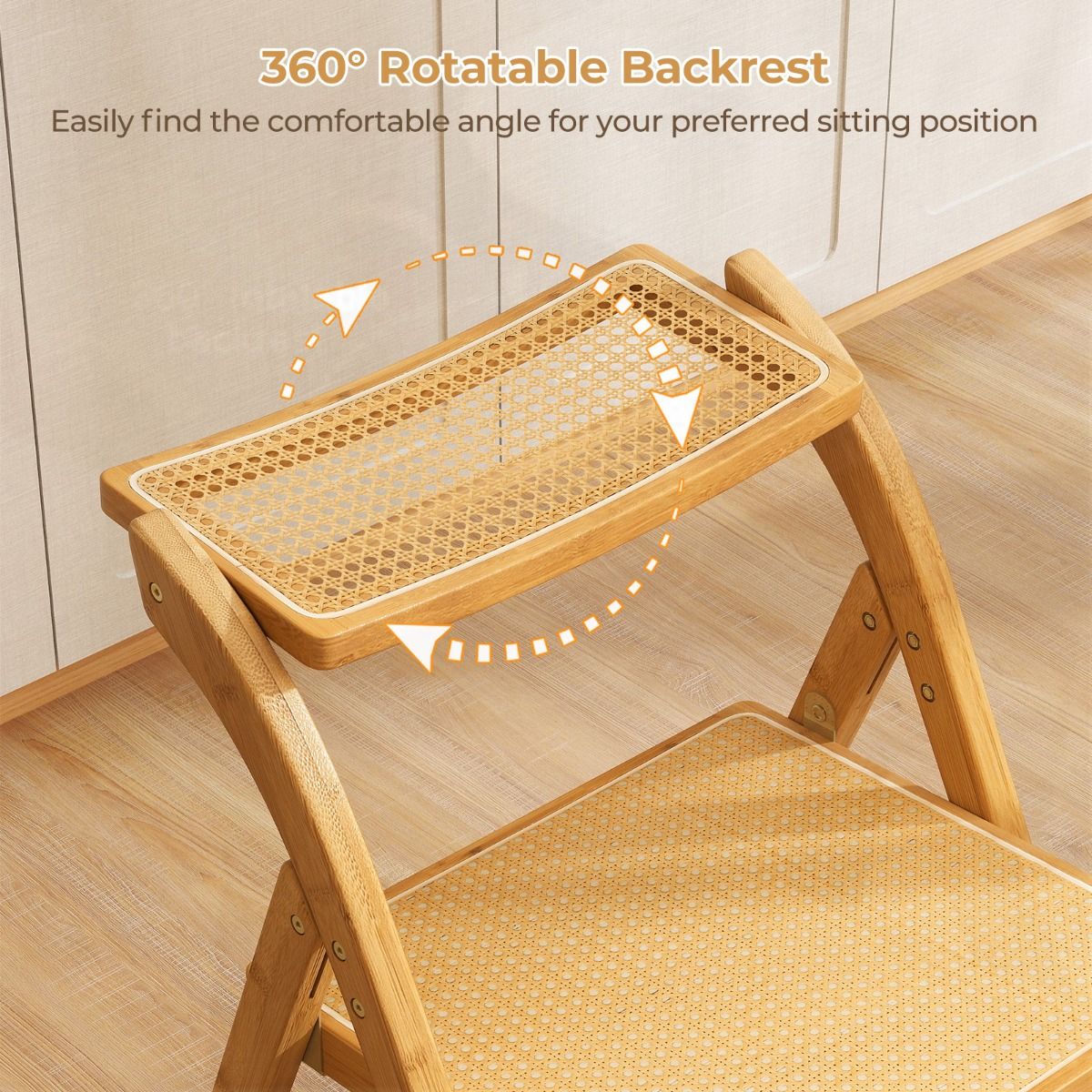 Coast 2er-Set Rattan-Klappstühle – um 360° drehbare Rückenlehne – zusammenklappbar – Naturfarben