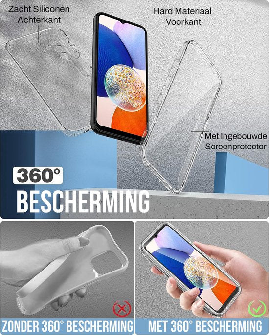 Podec 2-in-1-Hülle mit Displayschutzfolie, geeignet für das Samsung Galaxy A14 – Transparente Handyhülle – Stoßfeste Schutzhülle